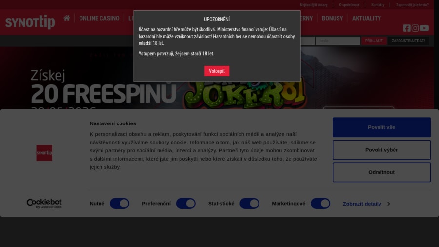 Synot Tip live kasino se živým krupiérem