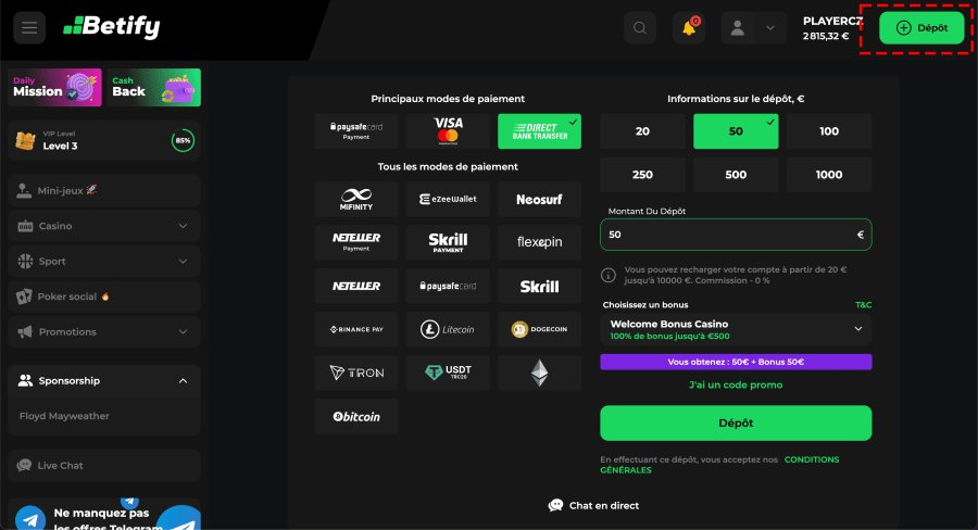 Betify bonus za registraci