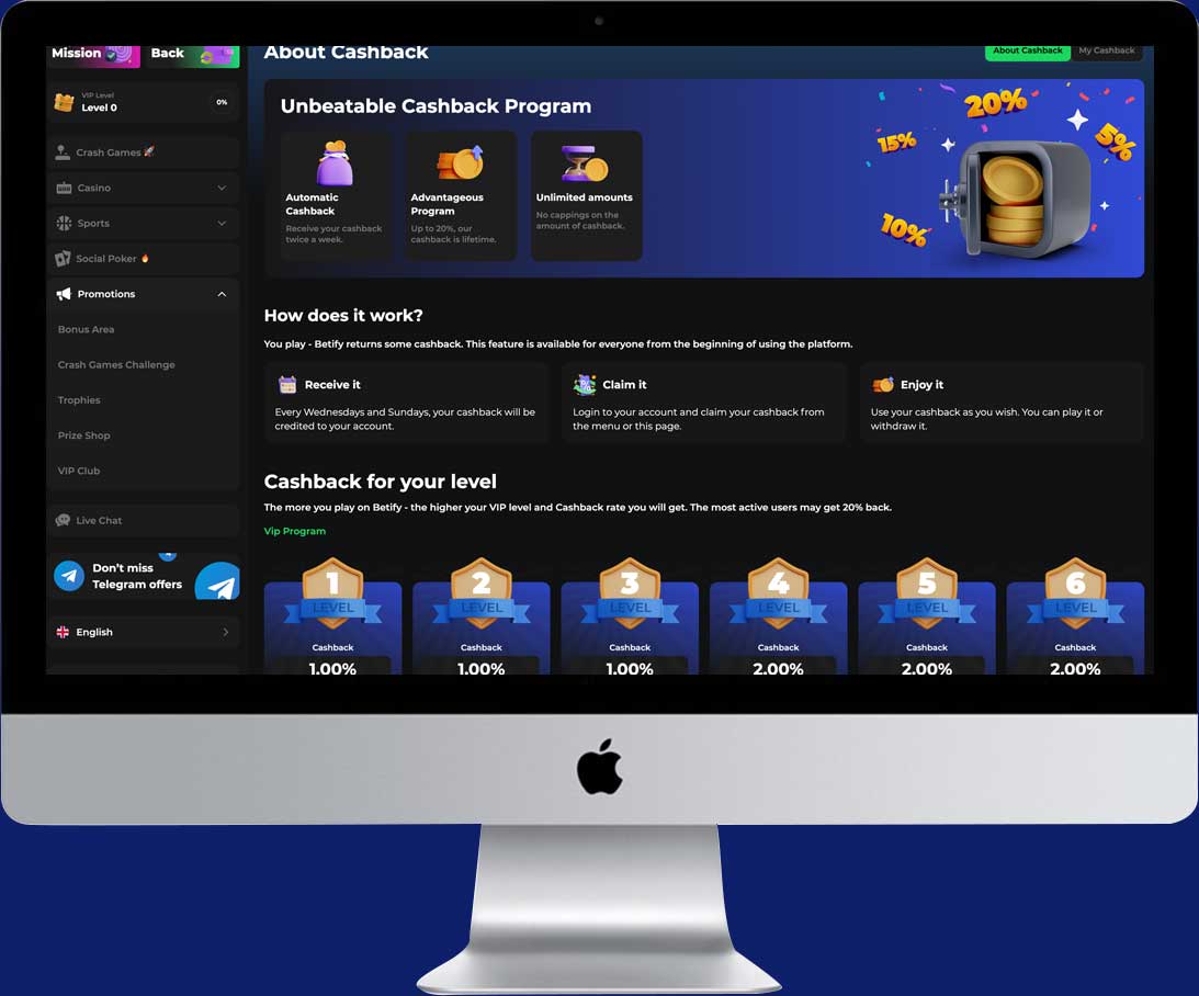 Bonus cashback sur le casino en ligne Betify