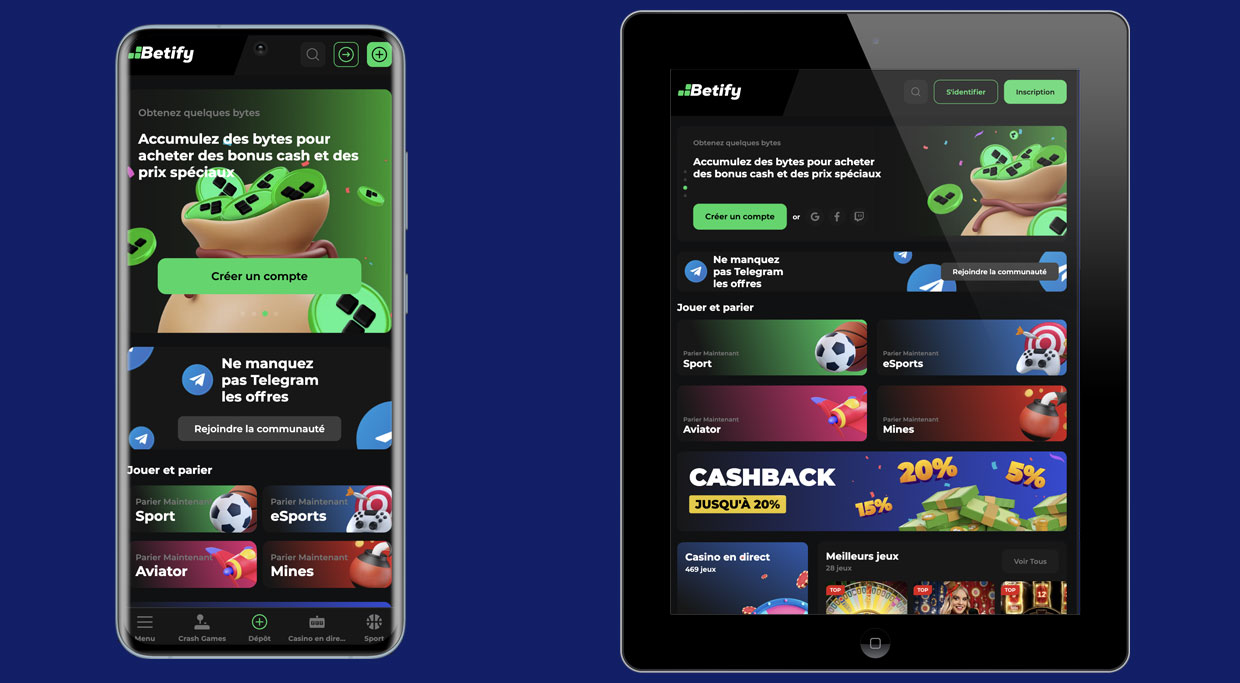 Le casino en ligne Betify sur mobile et tablette Le casino en ligne Betify sur mobile et tablette