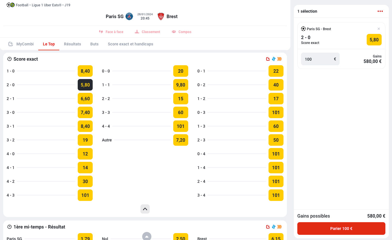 comment placer un score exact sur un bookmaker