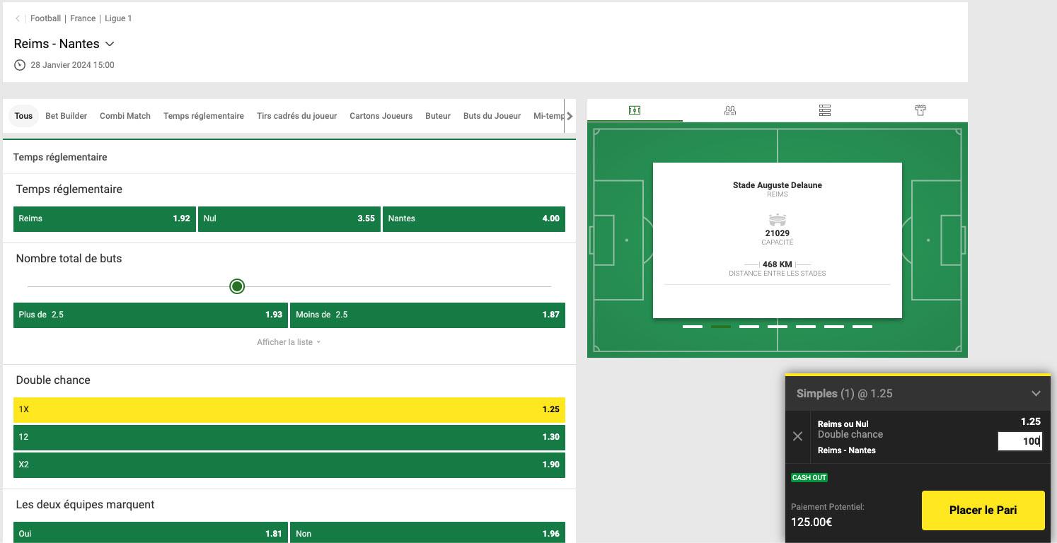 un bulletin validé chez un bookmaker pour un pari double chance