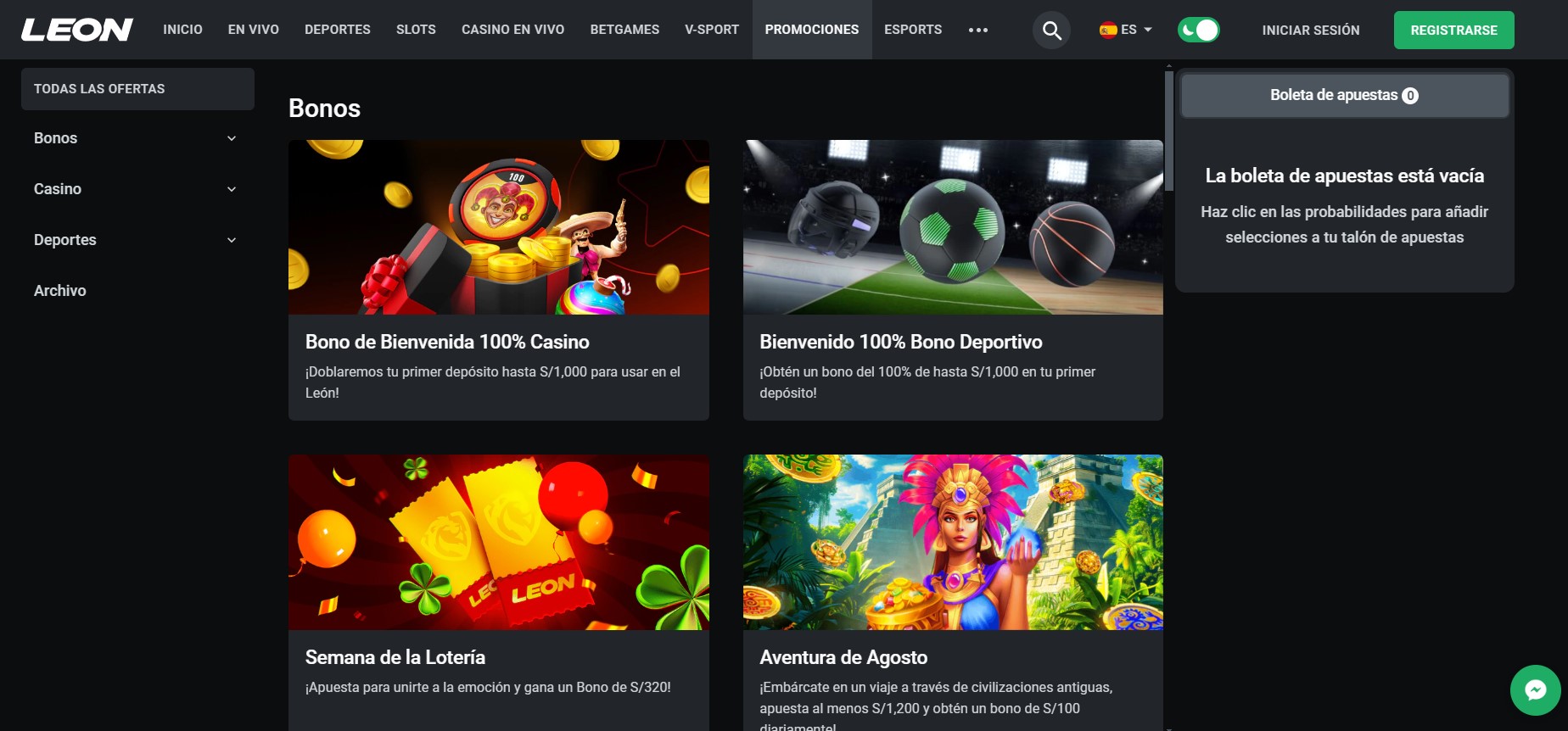 Bonos en el casino en línea Leon57