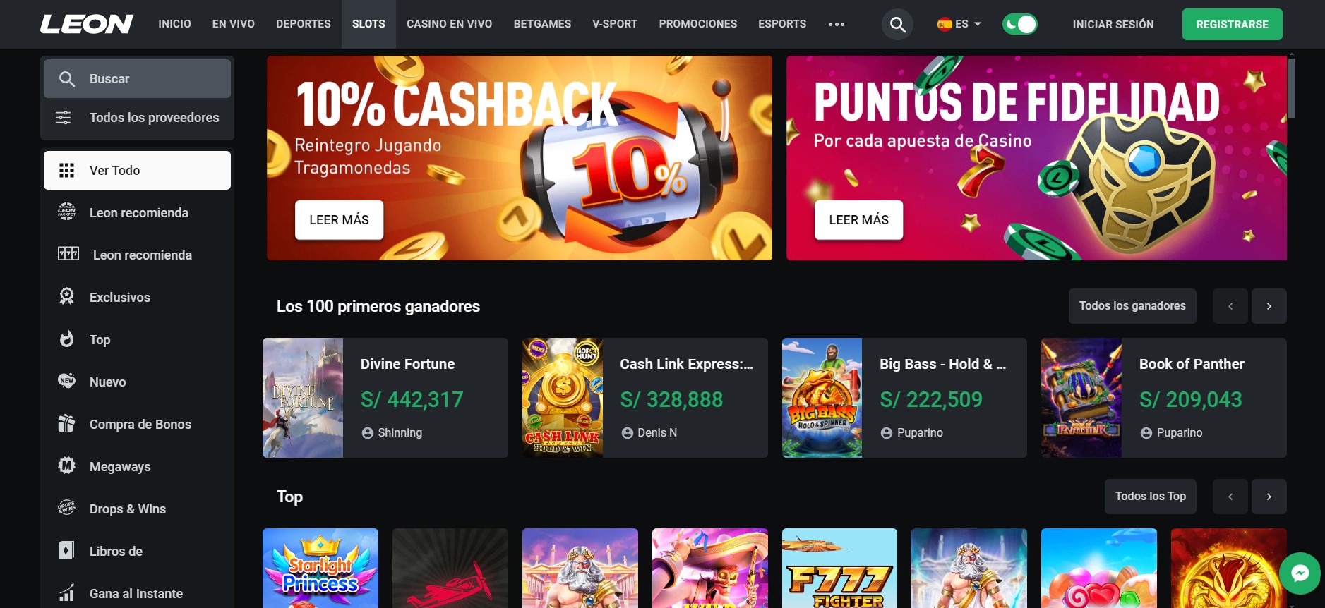 Tragamonedas en el casino en línea Leonbet
