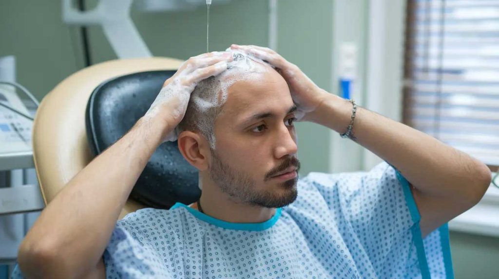 Lavage des cheveux après une greffe de cheveux