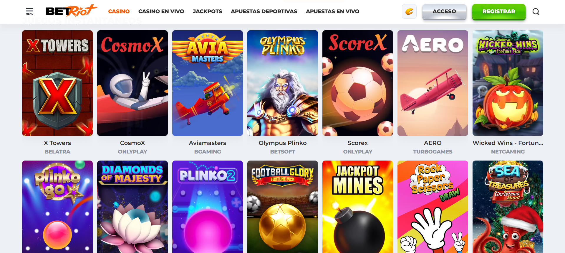 Juegos instantaneos Betriot casino