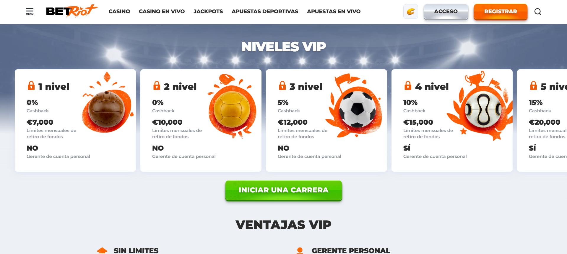 programa VIP Betriot casino