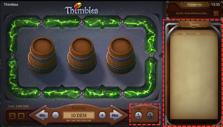 Thimbles Casino features Thimbles Casino features