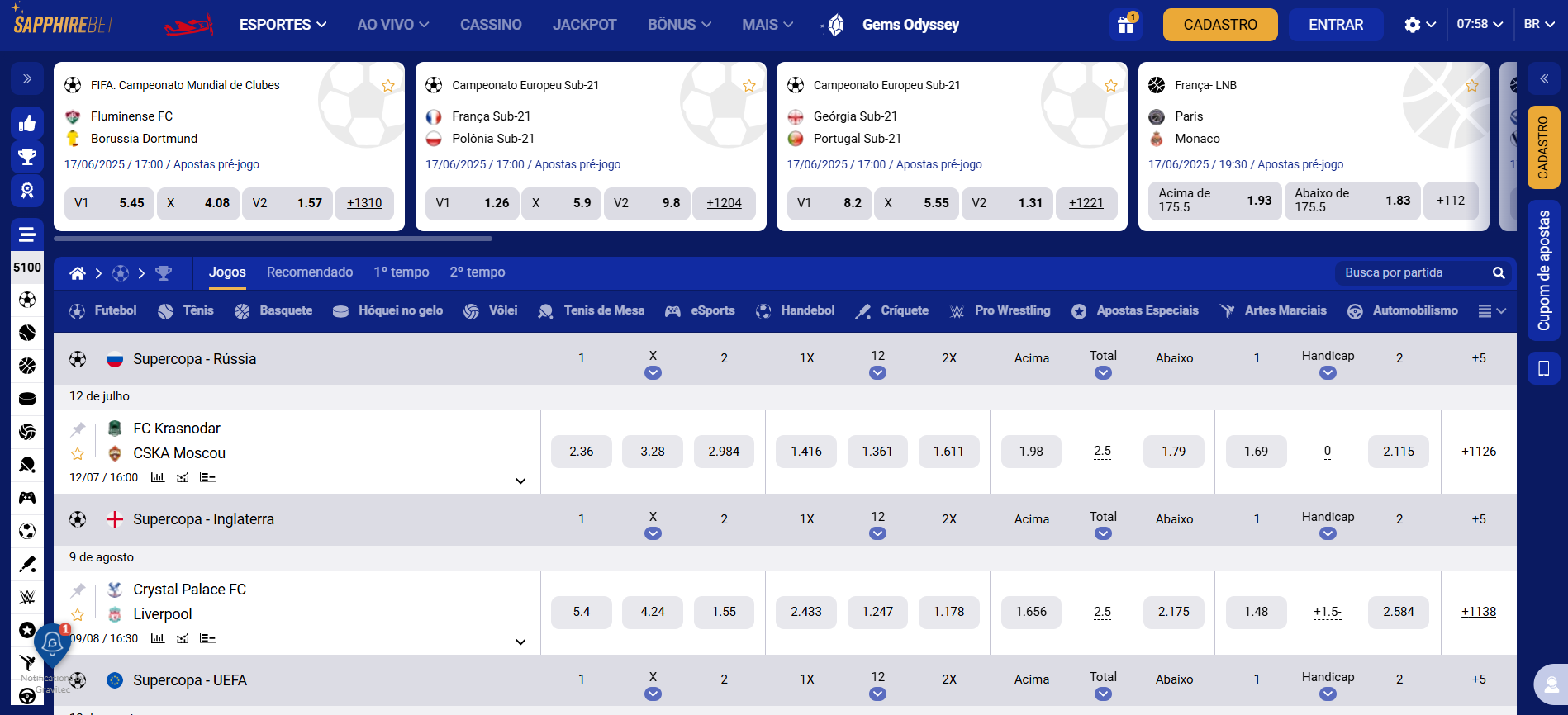 SapphireBet apostas esportivas
