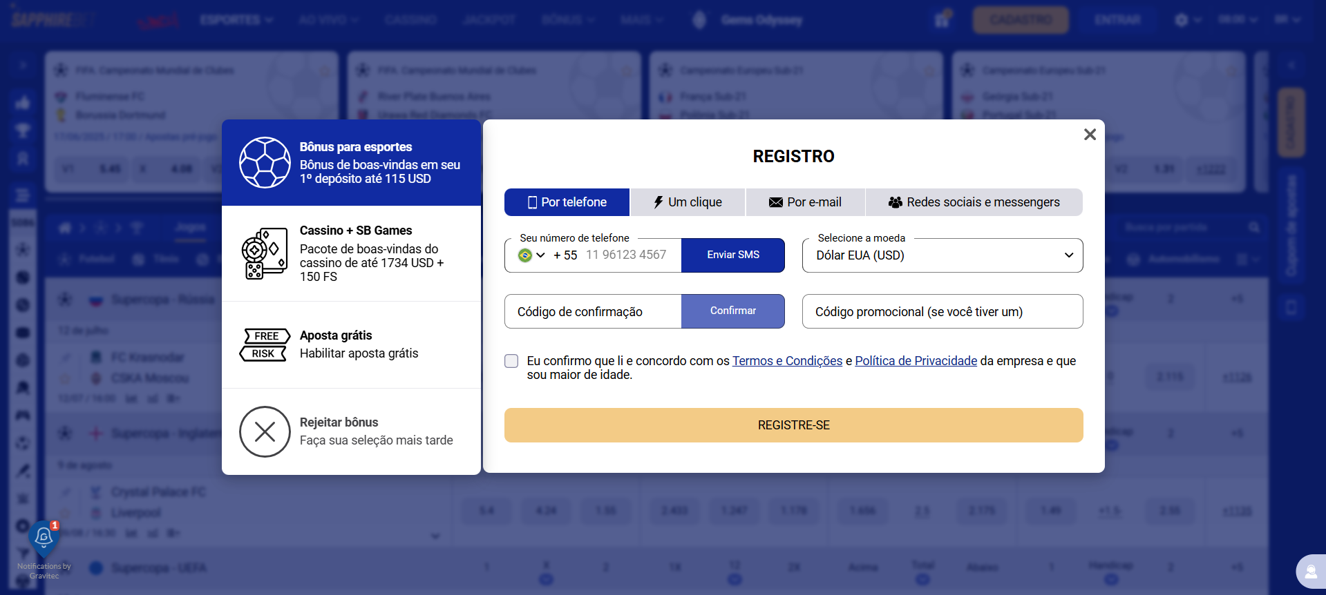 SapphireBet registro