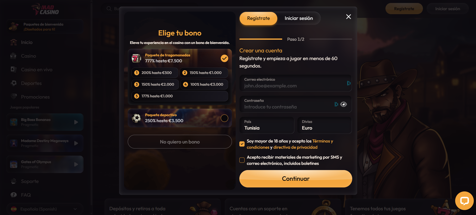 registrarse Mad Casino