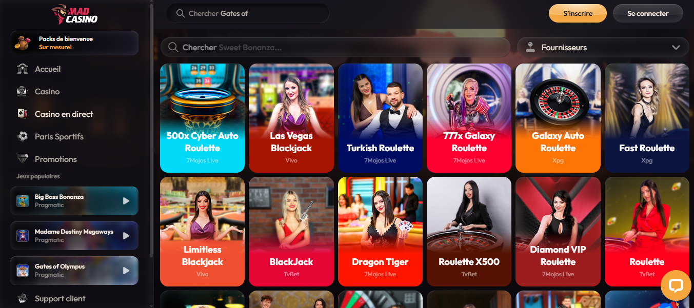 Jeux Live Mad Casino