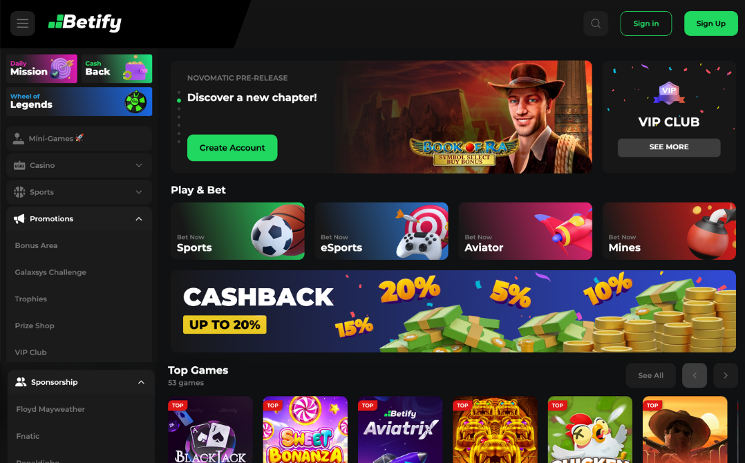 Homepage Betify casino