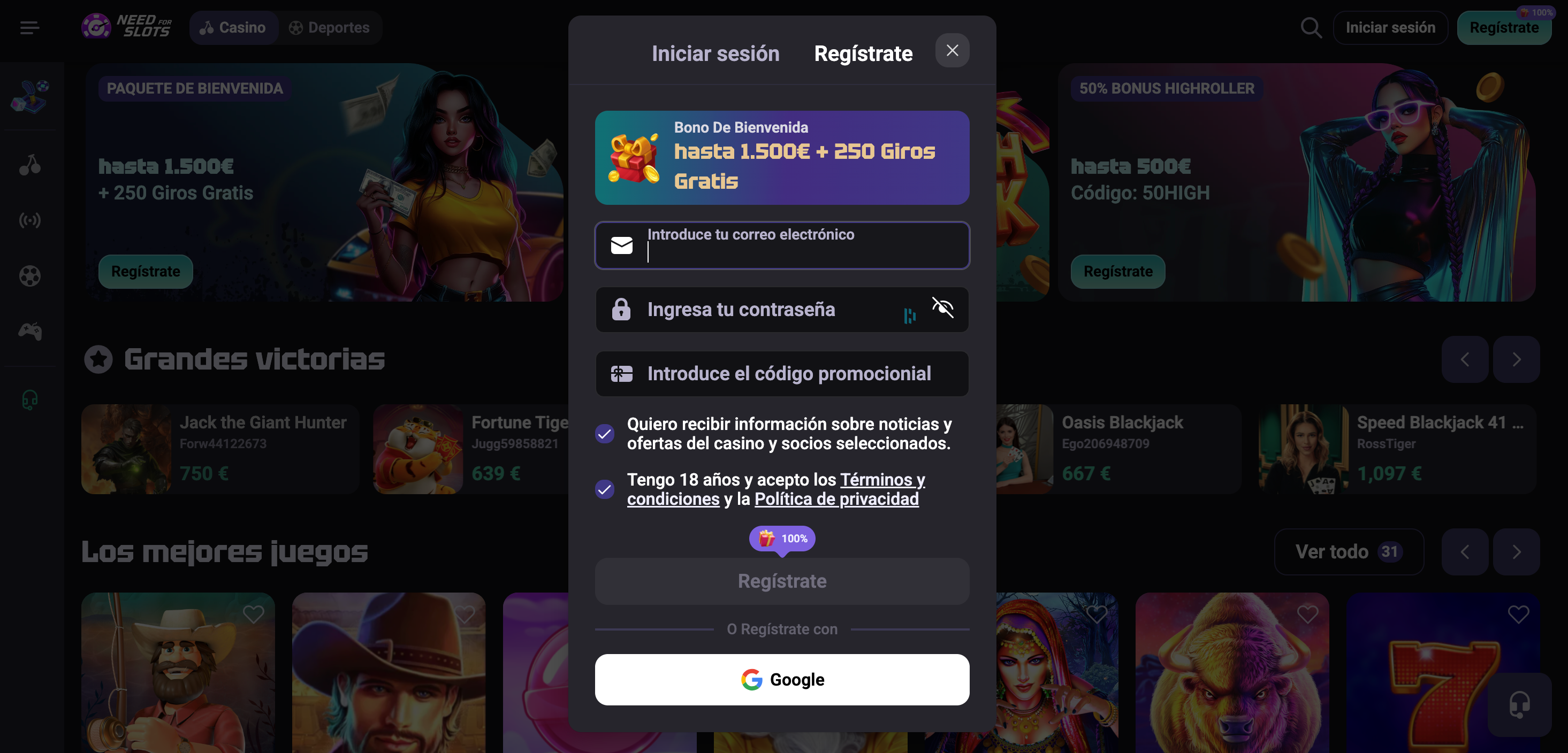 need for slots registro
