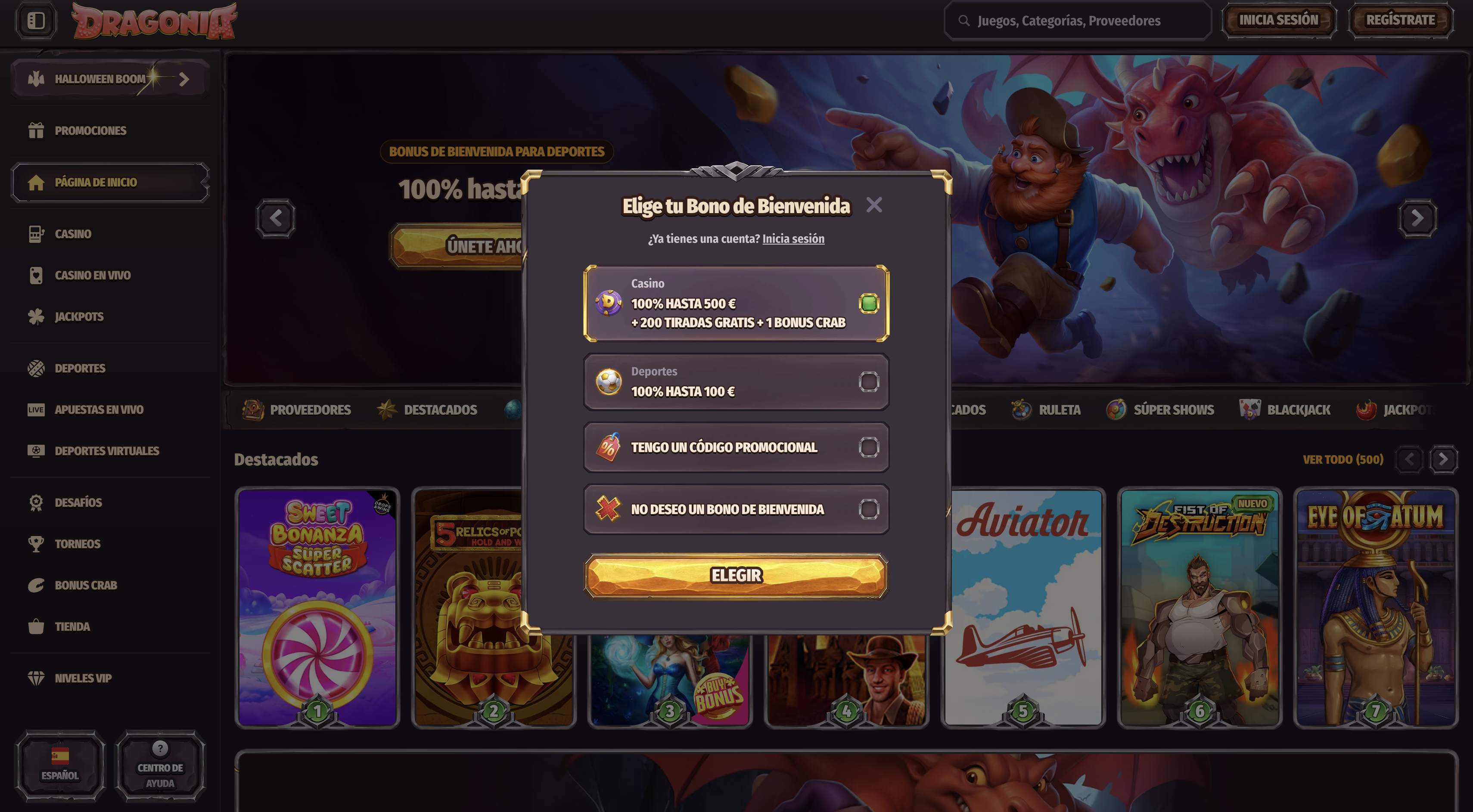 registro casino dragonia