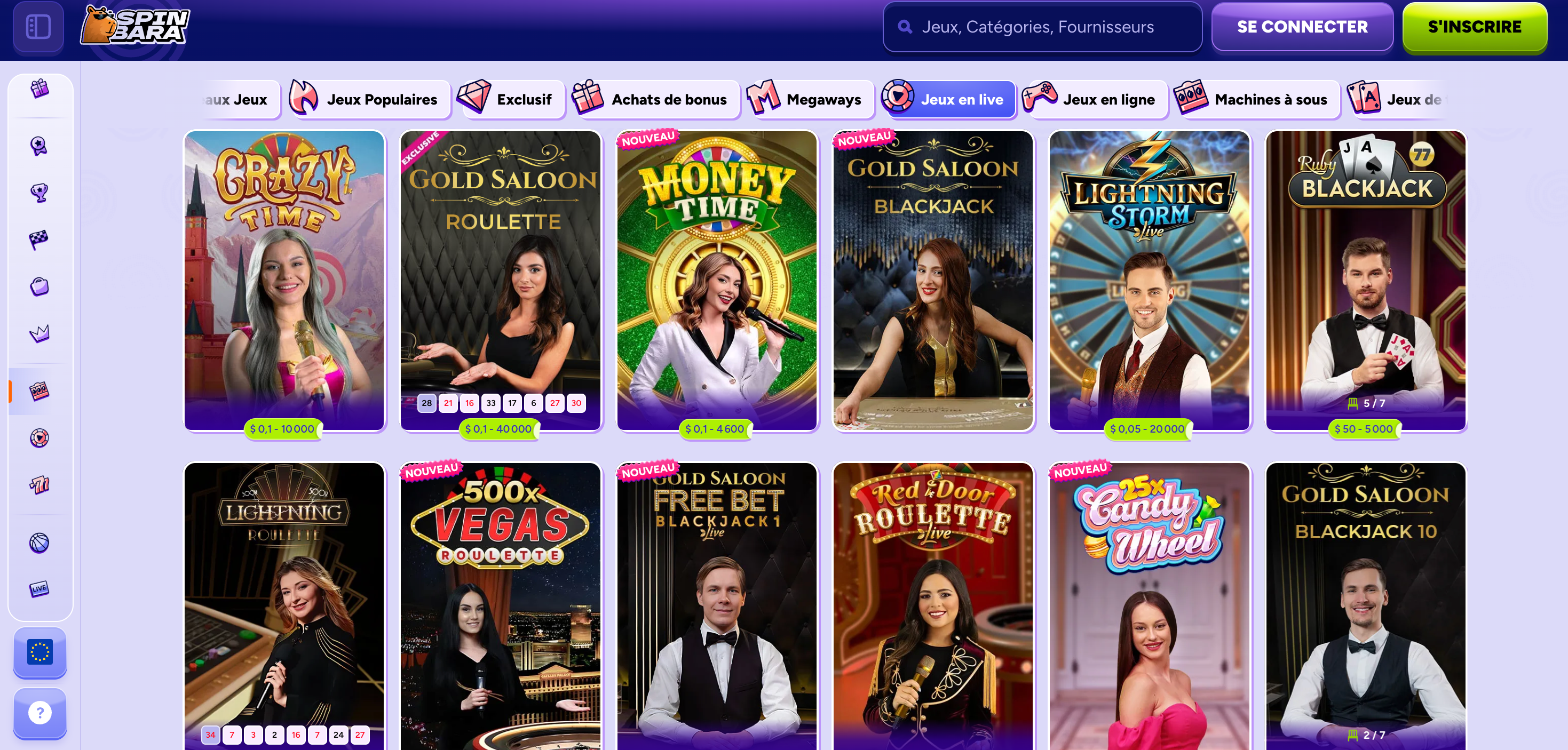 Jeux live SpinBara casino