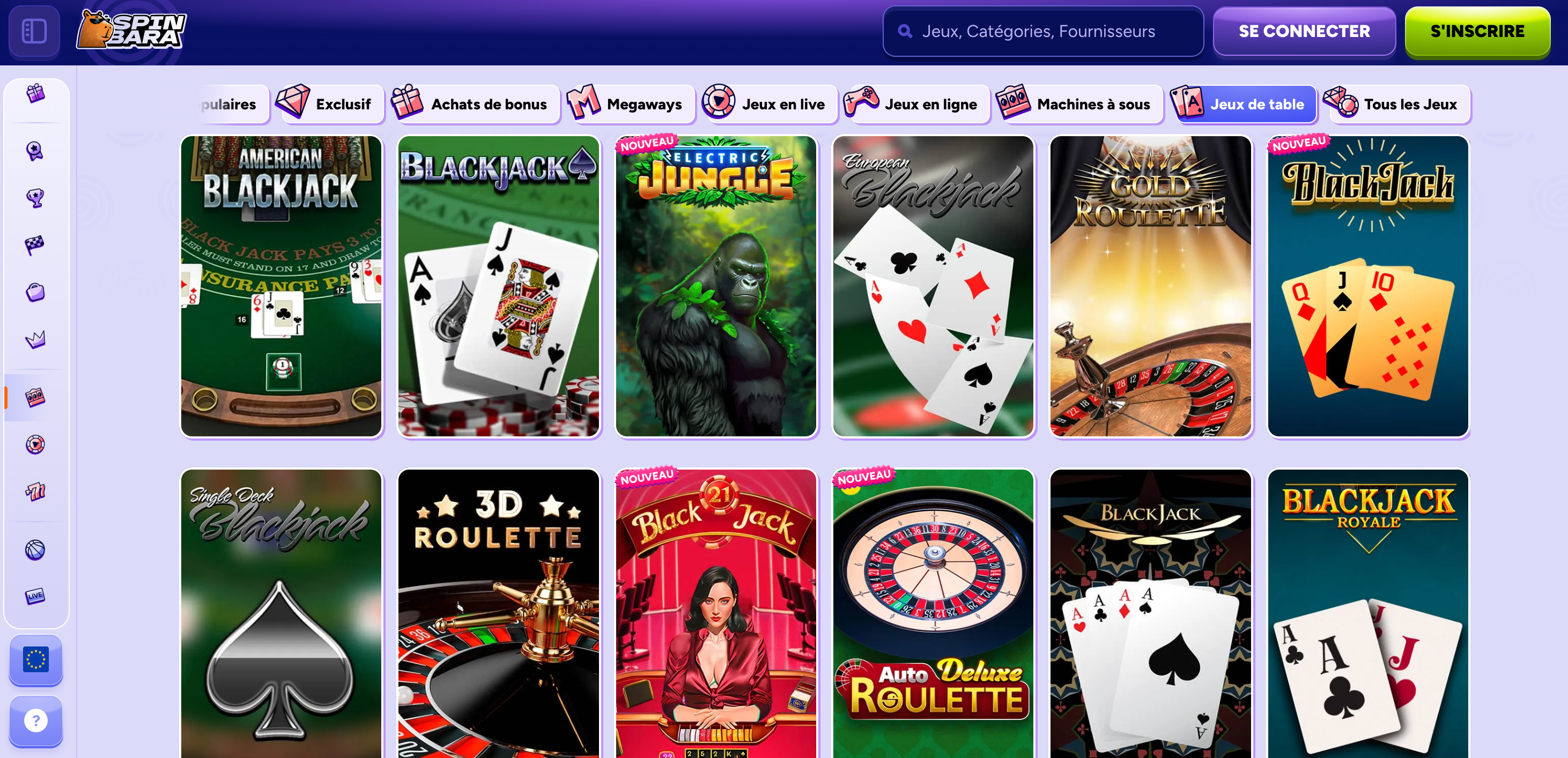 Jeux de table SpinBara casino