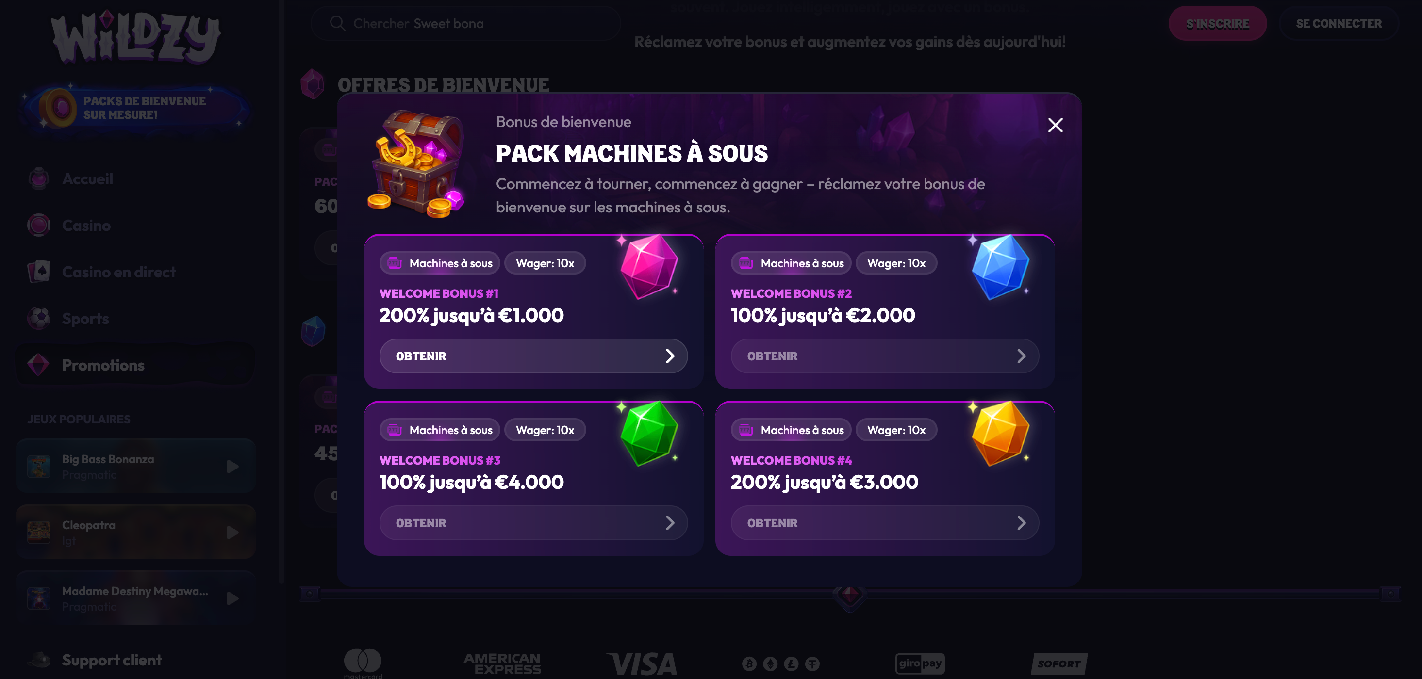 Bonus de bienvenue Wildzy Casino