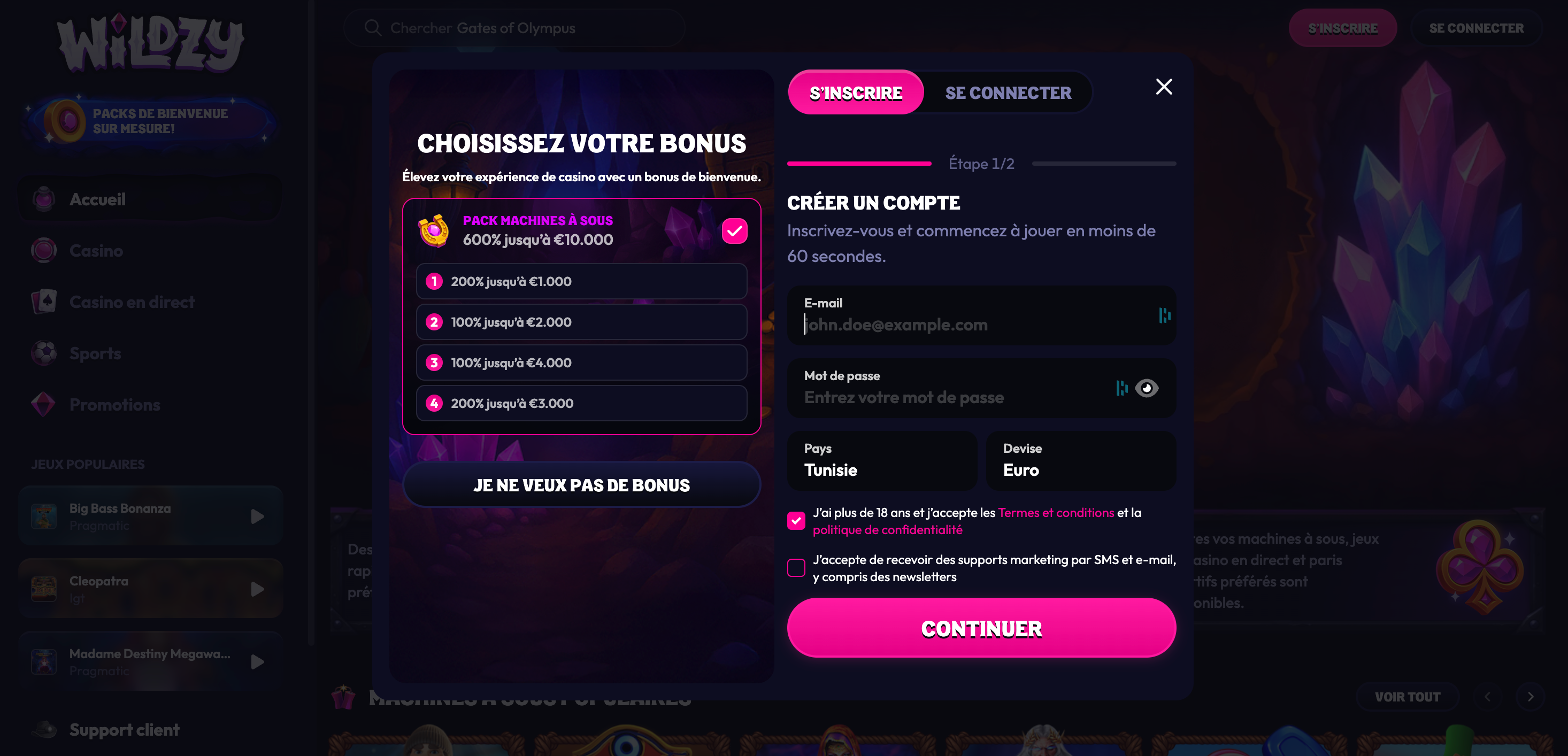 Inscription Wildzy Casino
