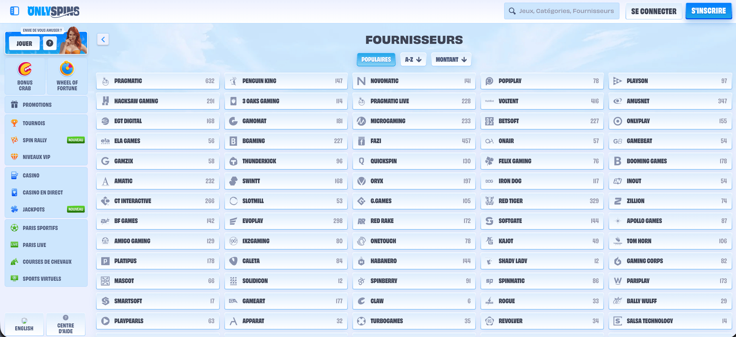 Fournisseurs de jeux OnlySpins et editeurs Fournisseurs de jeux OnlySpins et editeurs