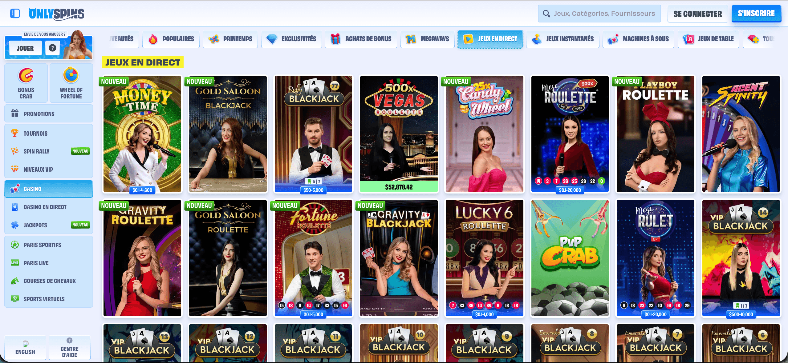 Live casino OnlySpins avec croupiers en direct Live casino OnlySpins avec croupiers en direct