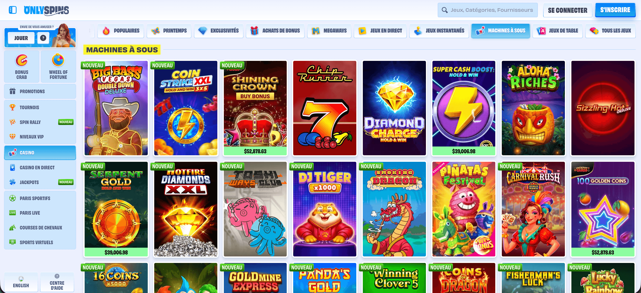 Machines a sous OnlySpins et slots populaires Machines a sous OnlySpins et slots populaires