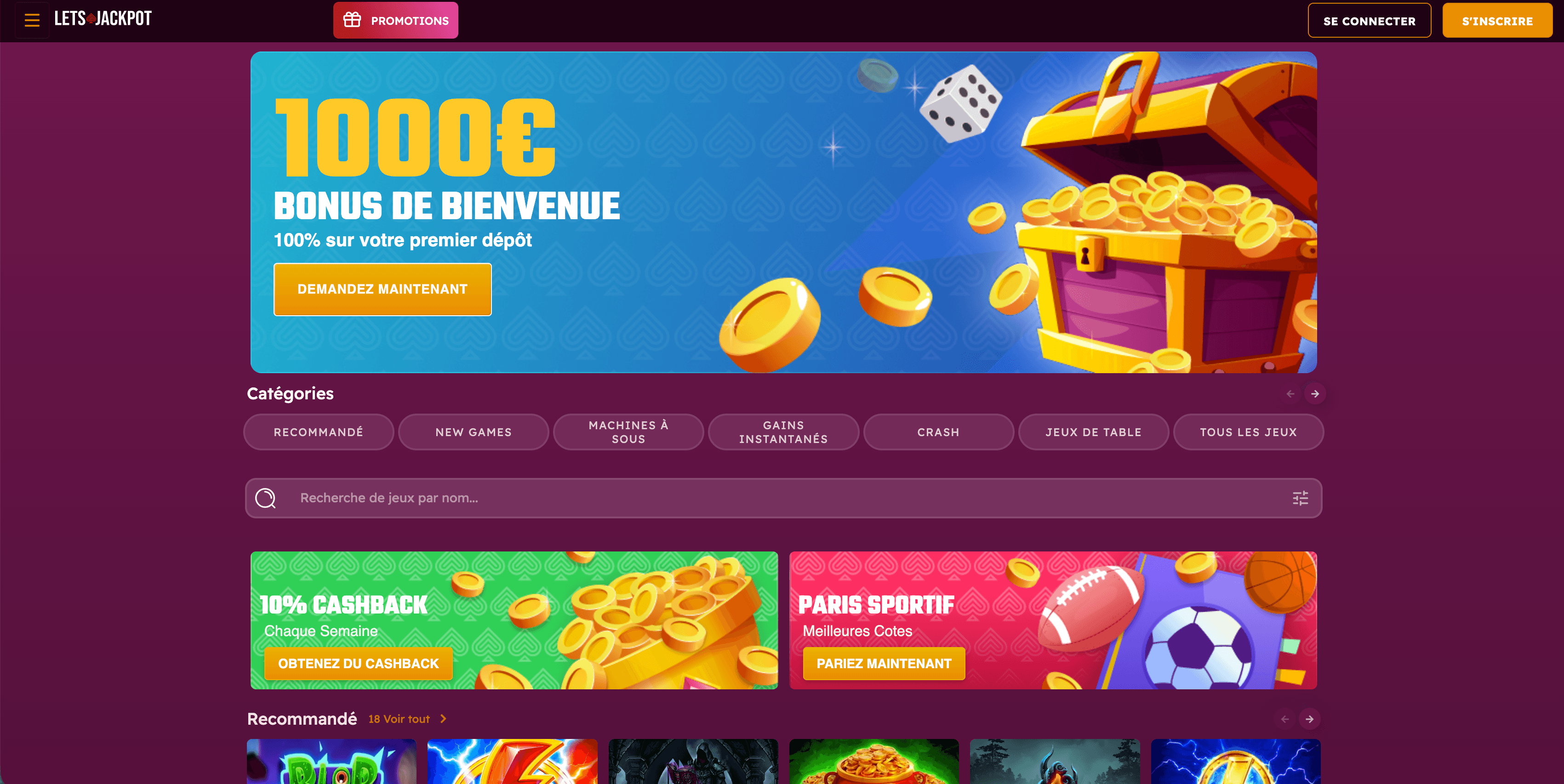 Acceuil du casino LetsJackpot Acceuil du casino LetsJackpot