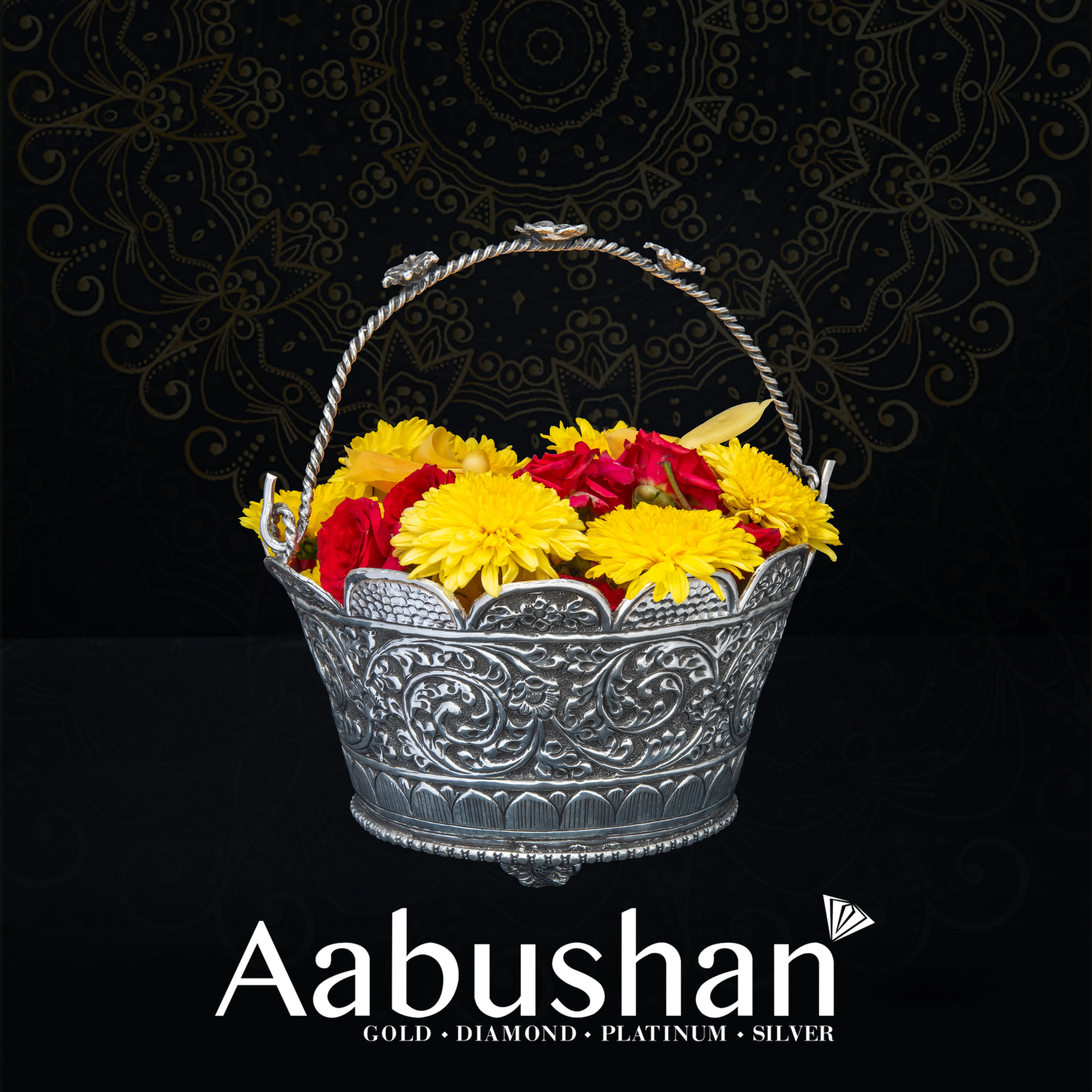 Silver Flower Basket 1