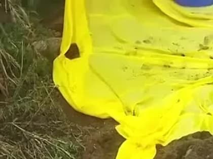 Запущенный ВСУ на Донецк флаг Украины упал прямо в говно в свинарнике