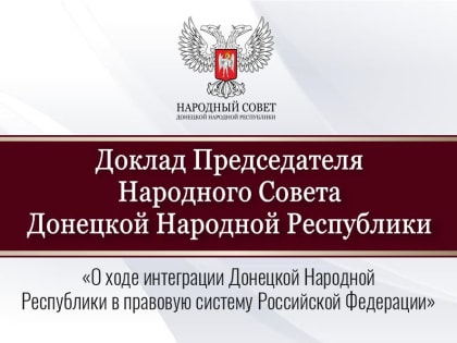 Доклад Владимира Бидёвки «О ходе интеграции Донецкой Народной Республики в правовую систему Российской Федерации»