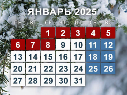 Производственный календарь на январь 2025 года