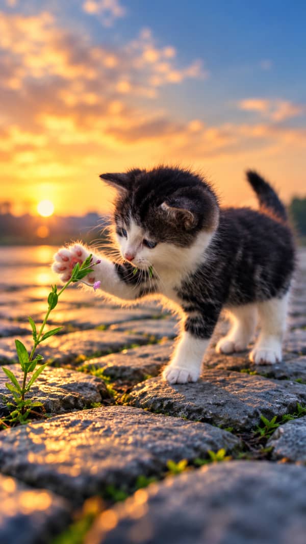 Kitten and the Tiny Wildflower