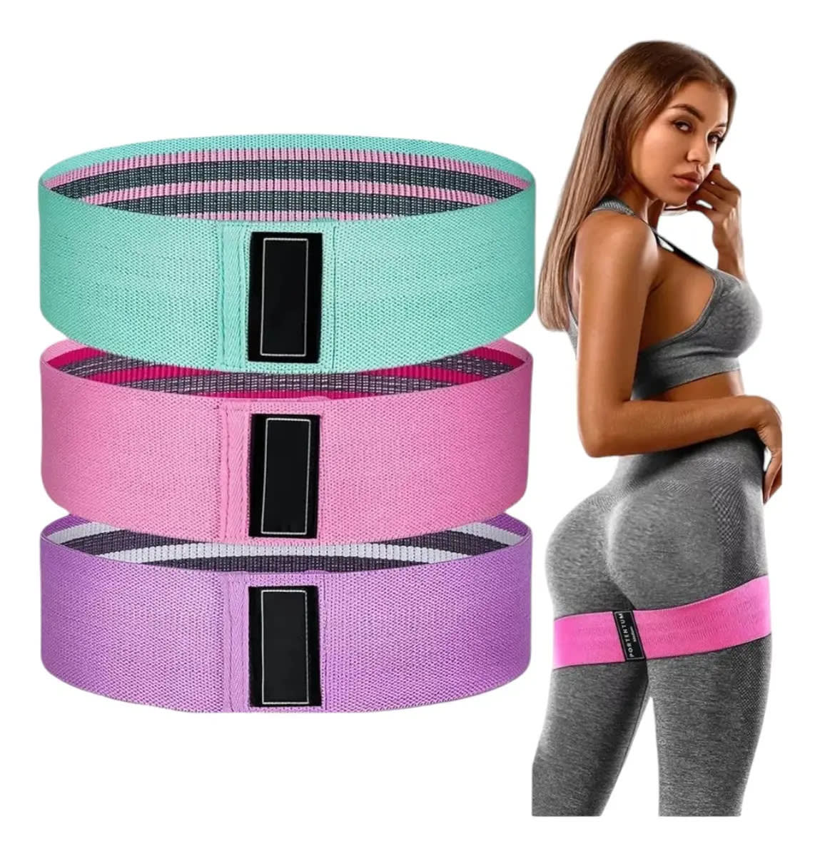 Set x3 Bandas Elásticas de Resistencia Tela — Fitness Glúteos y Piernas