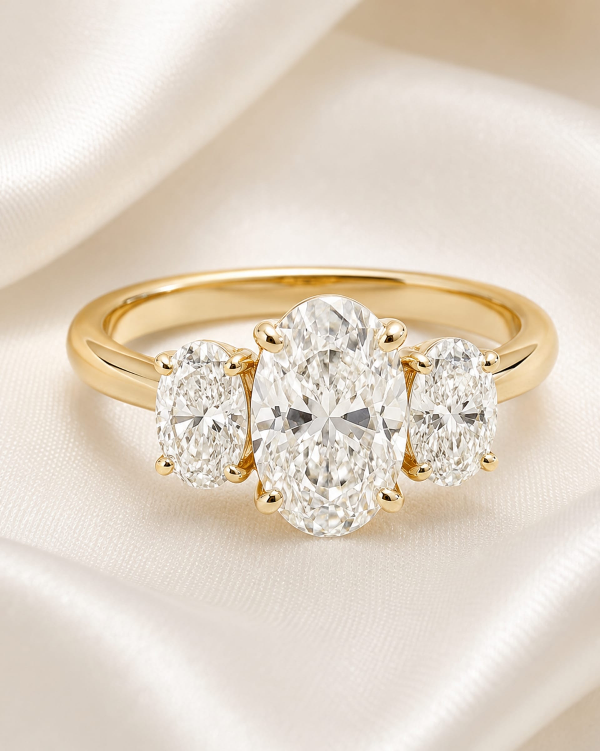 Oval Diamond Three Stone Engagement Ring, view 4