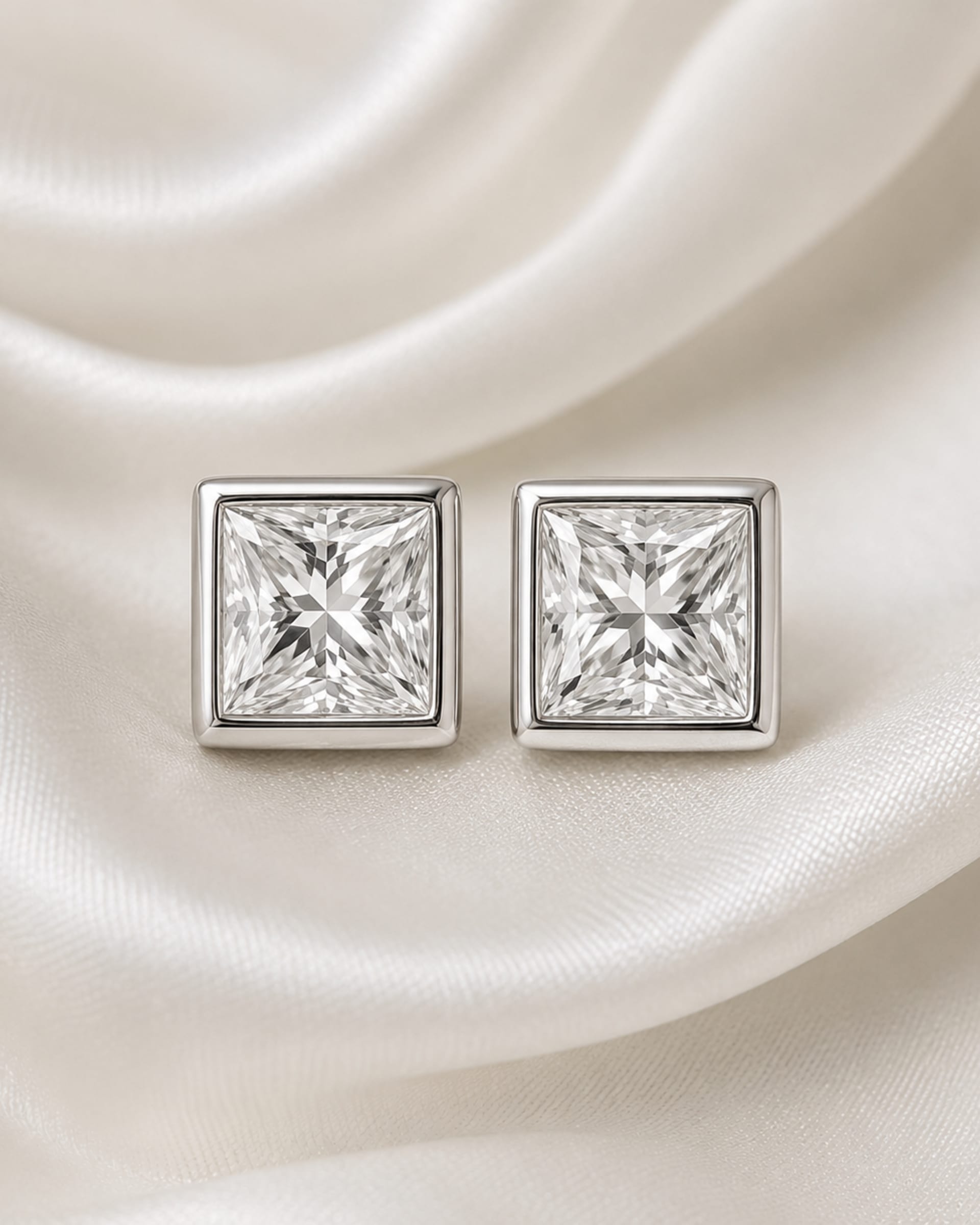 Bezel-Set Princess Diamond Stud Earrings
