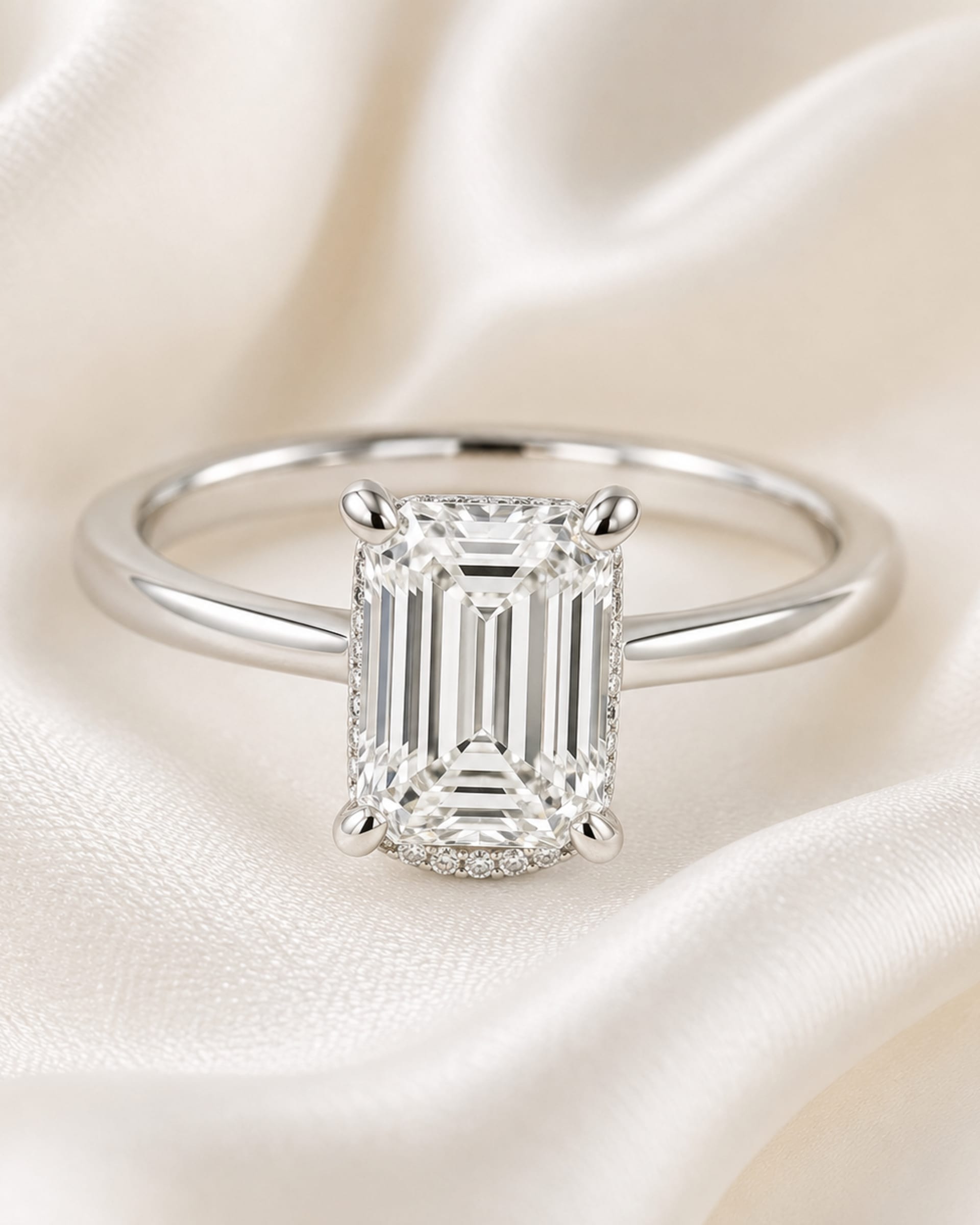 Emerald Diamond Hidden Halo Engagement Ring