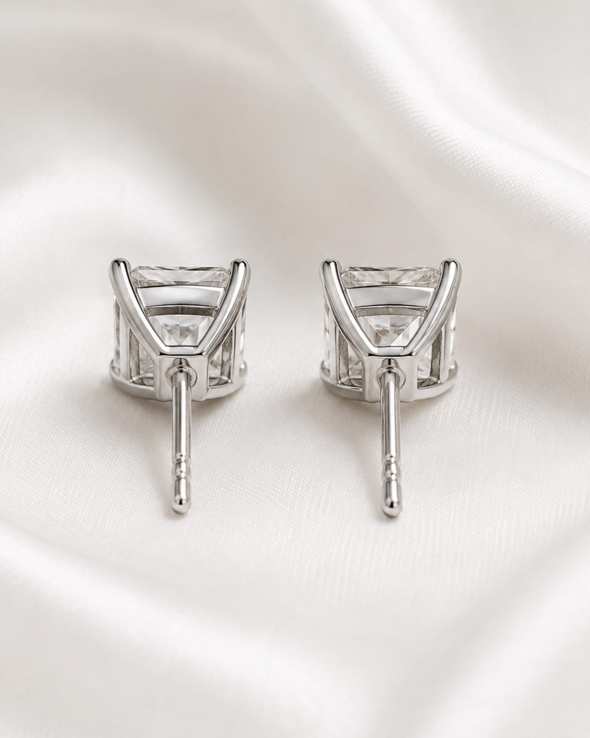 Princess Cut 4-Prong Martini Diamond Stud Earrings, view 3