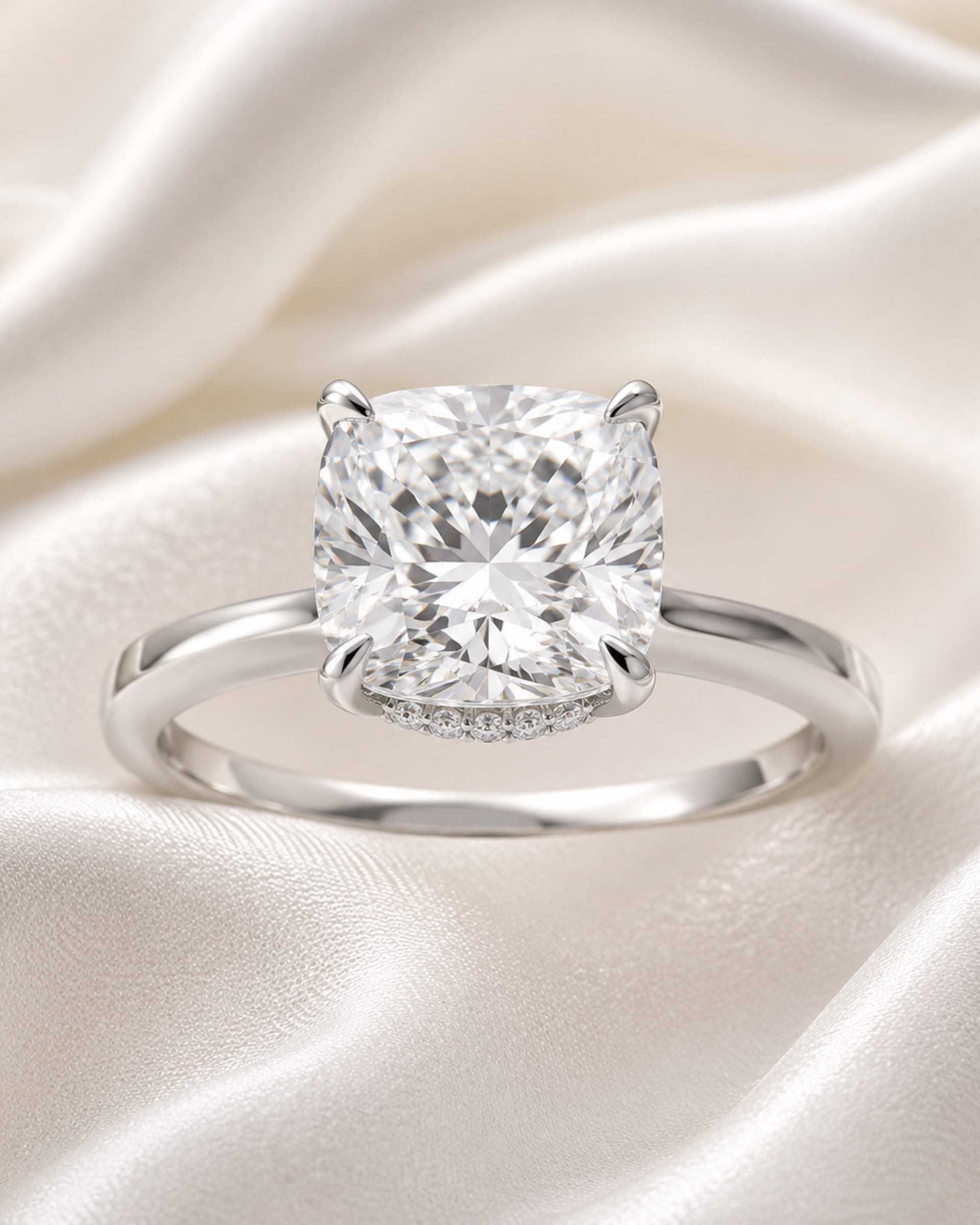 Cushion Diamond Hidden Halo Engagement Ring