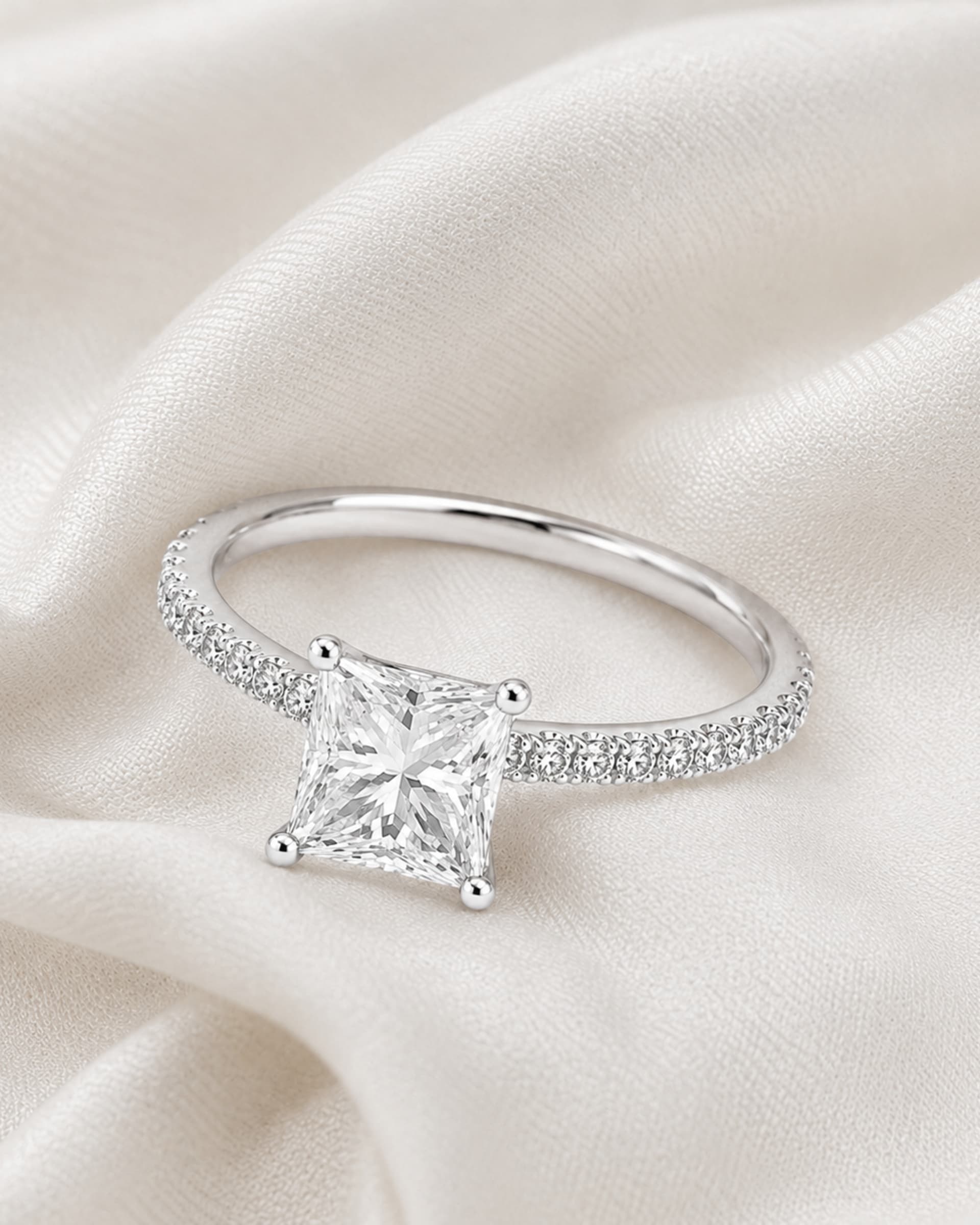 Princess Diamond Pavé Engagement Ring, view 4