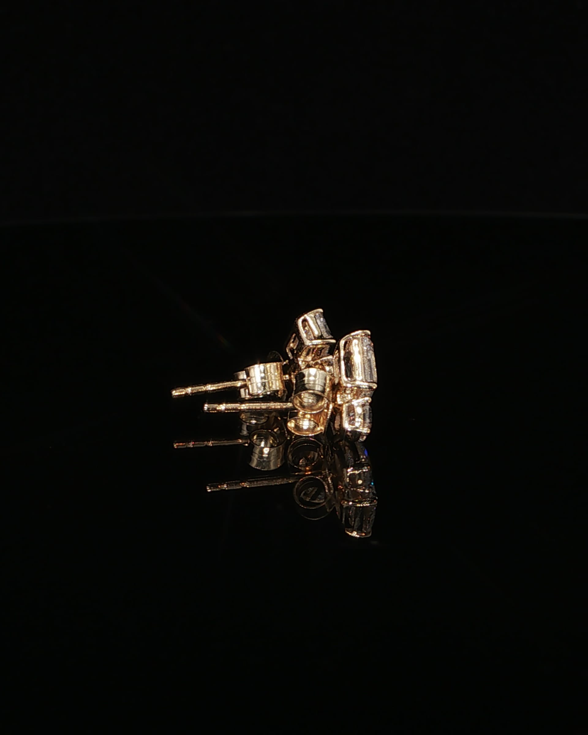 Multi-Stone Diamond Stud Earrings in Yellow Gold, view 3