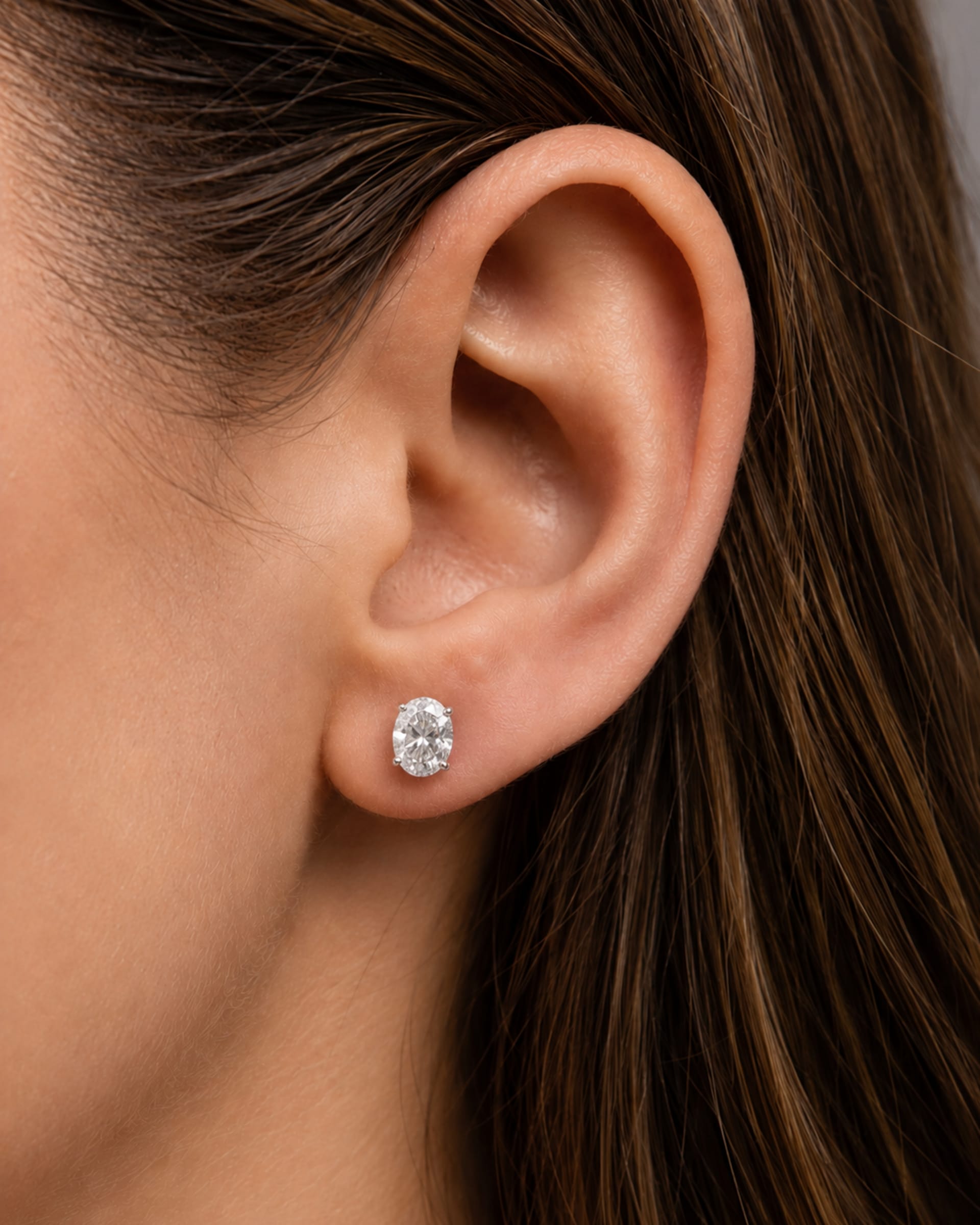 Oval Cut 4-Prong Martini Diamond Stud Earrings, view 2