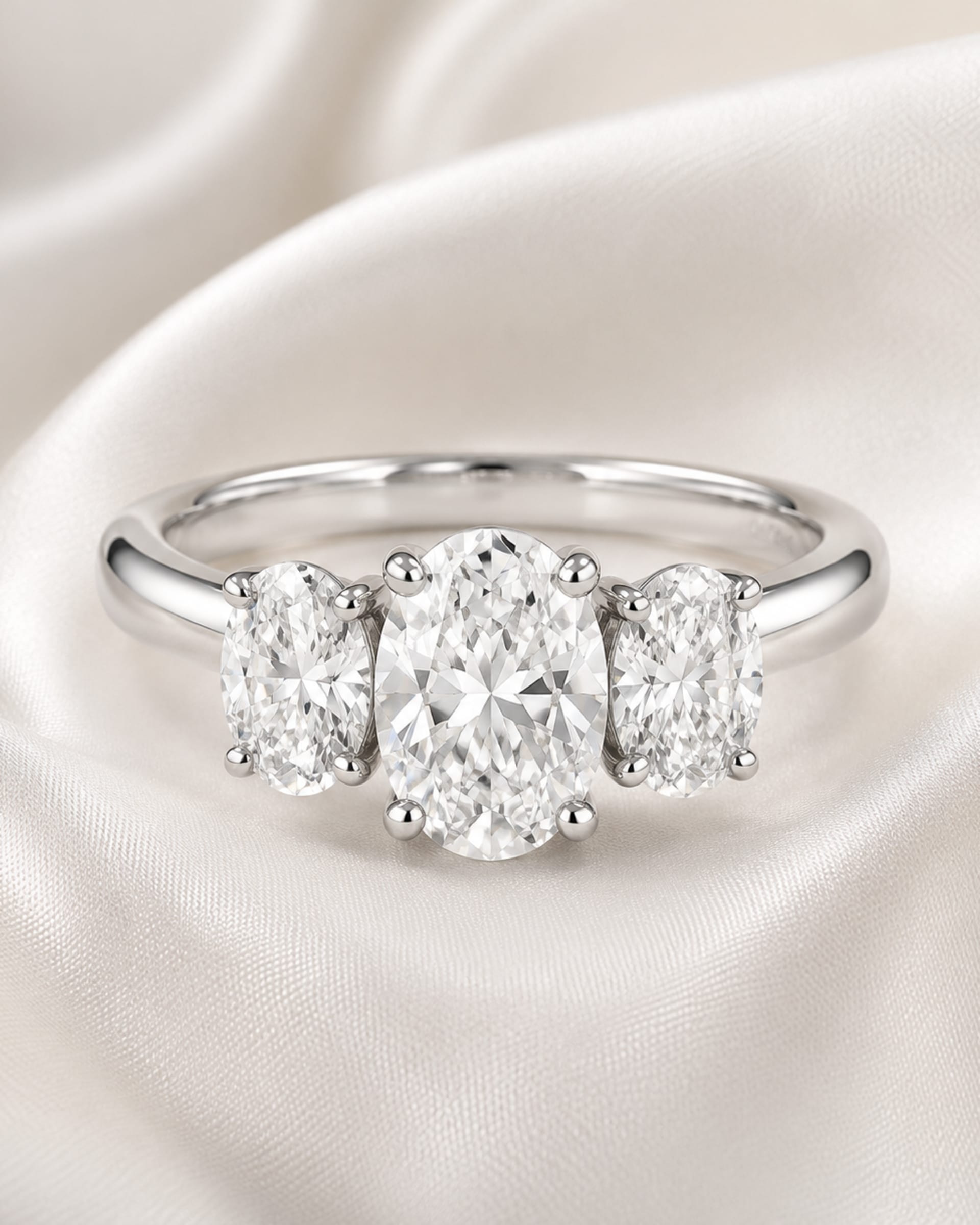 Oval Diamond Three Stone Engagement Ring