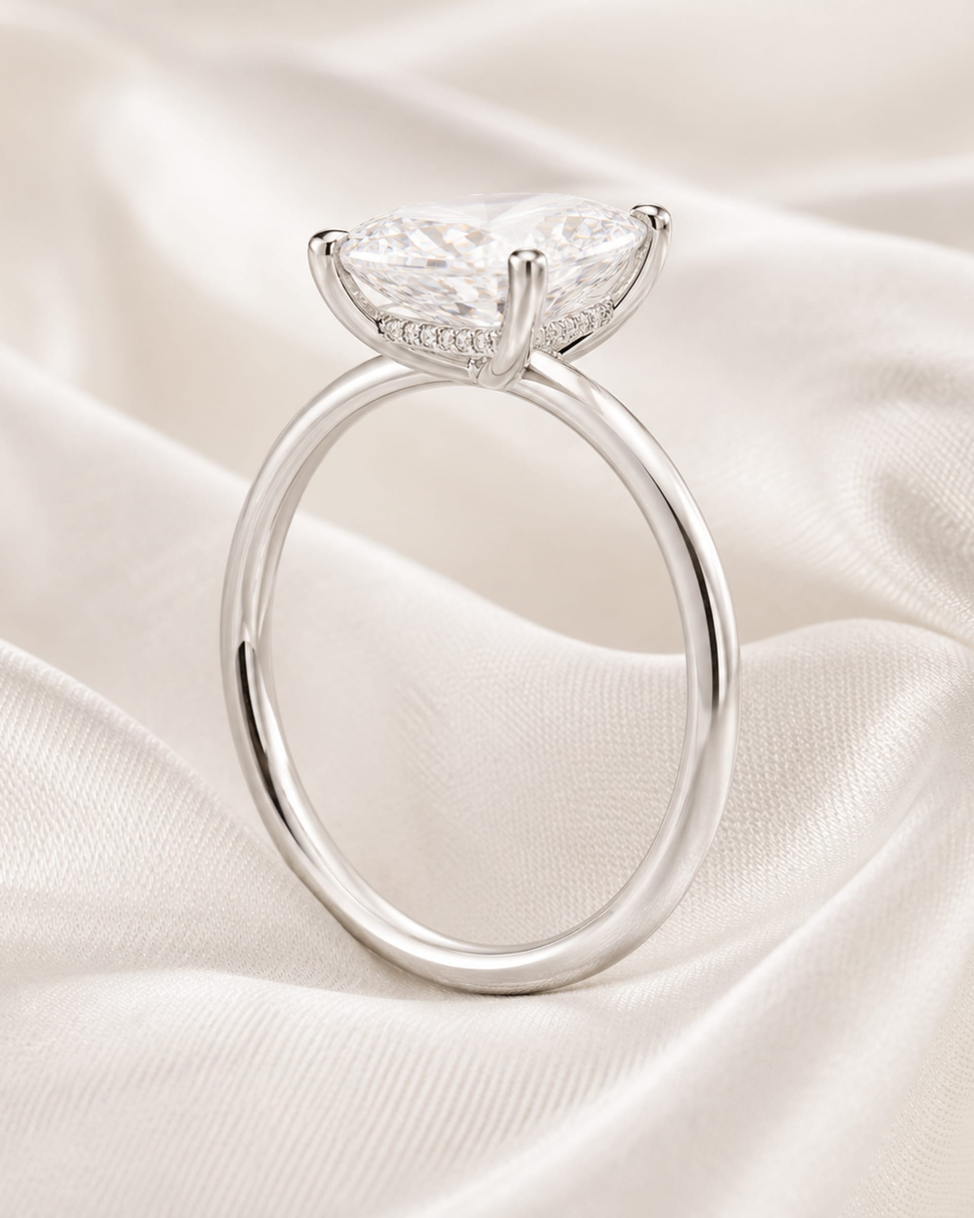Marquise Diamond Hidden Halo Engagement Ring, view 4