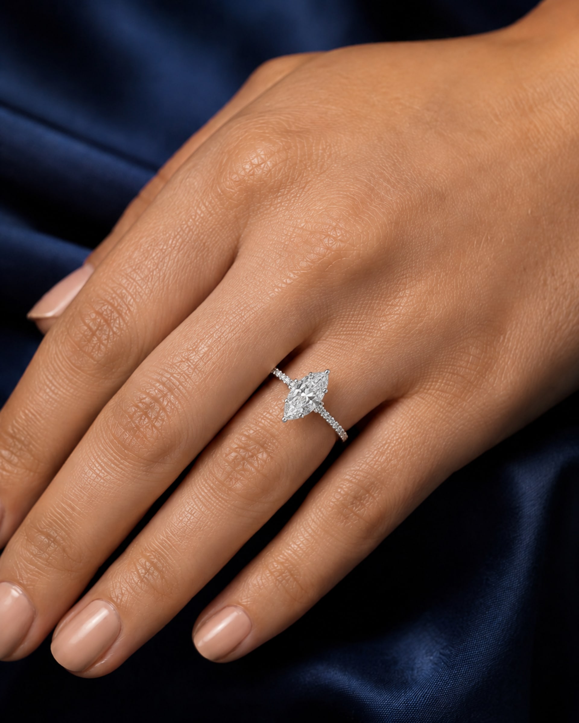 Marquise Diamond Pavé Hidden Halo Engagement Ring, view 3