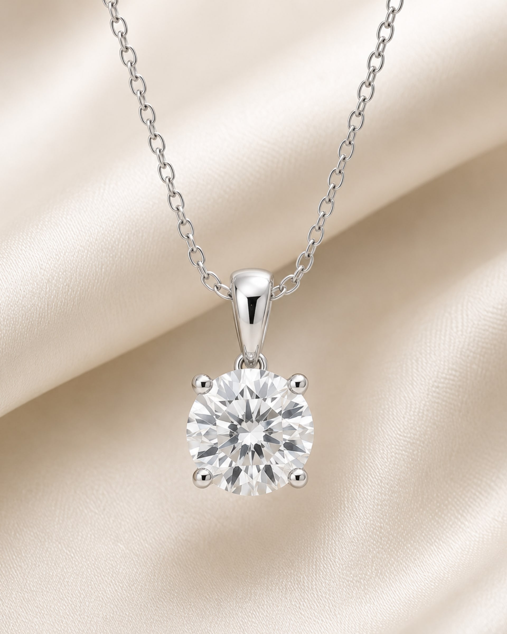 Round Cut Lab-Grown Diamond Solitaire Pendant Necklace, view 3