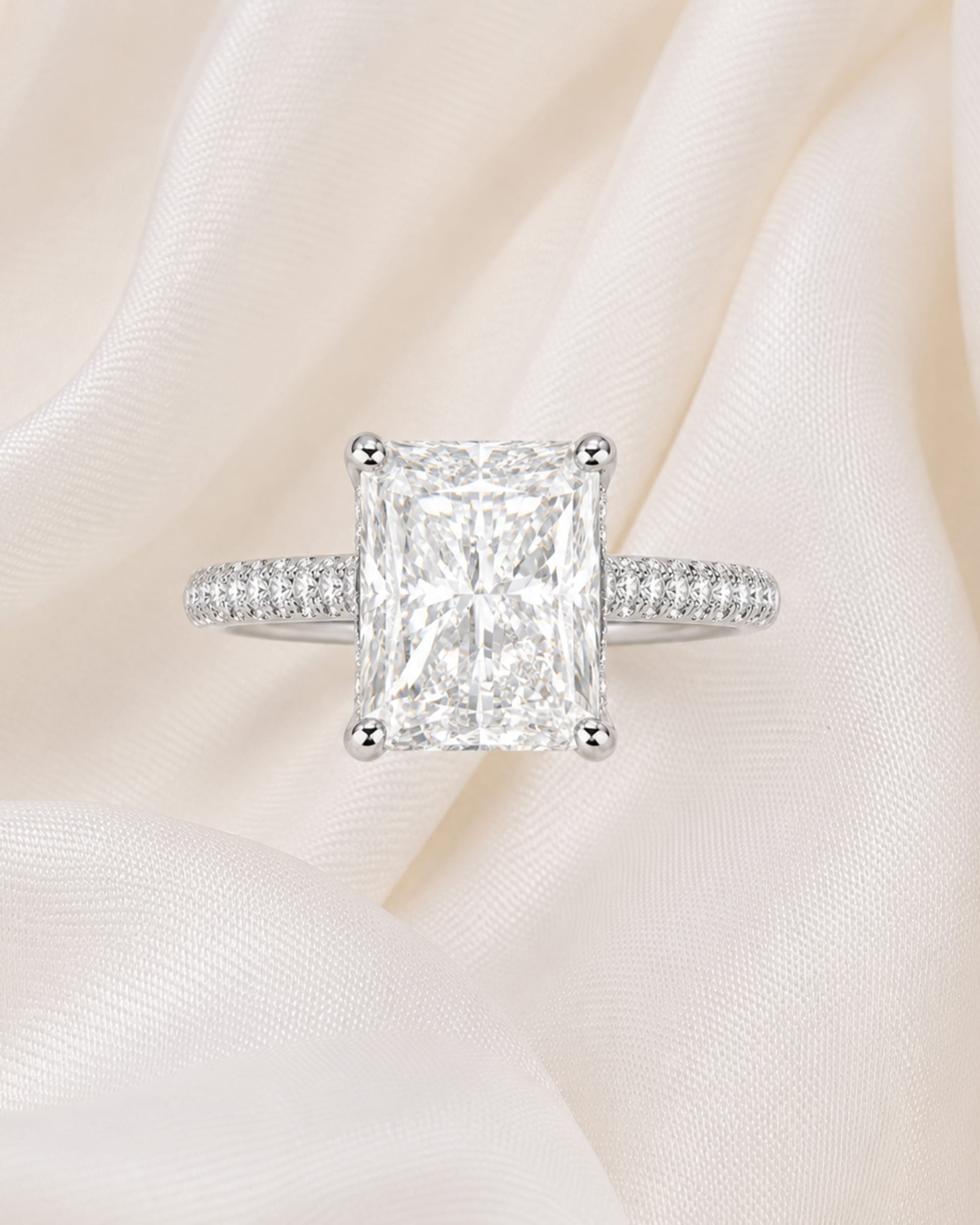 Radiant Diamond Pavé Hidden Halo Engagement Ring