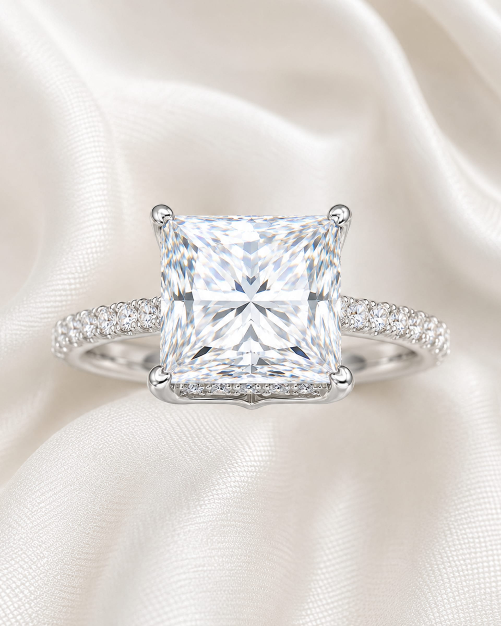 Princess Diamond Pavé Hidden Halo Engagement Ring, view 3