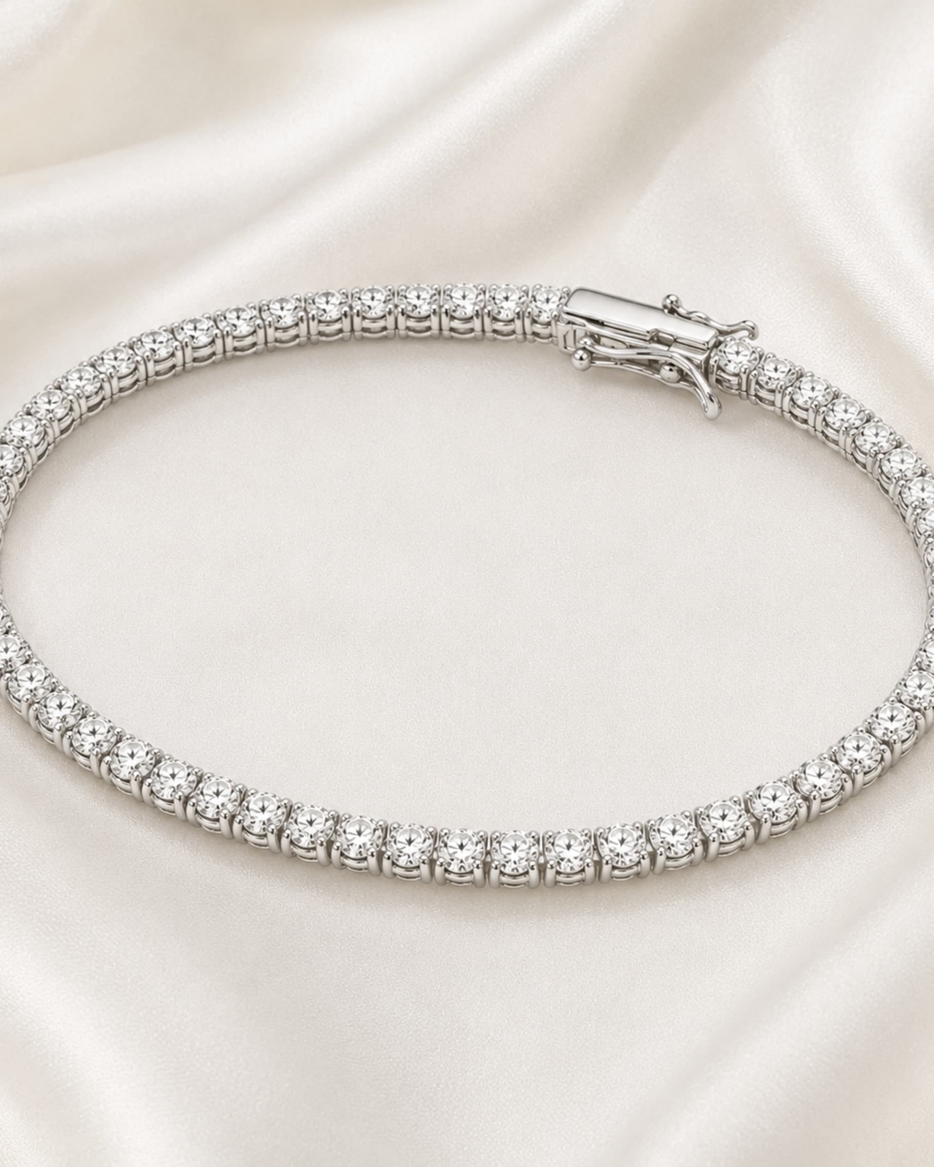 Round Lab-Grown Diamond 3-Prong Tennis Bracelet, view 3