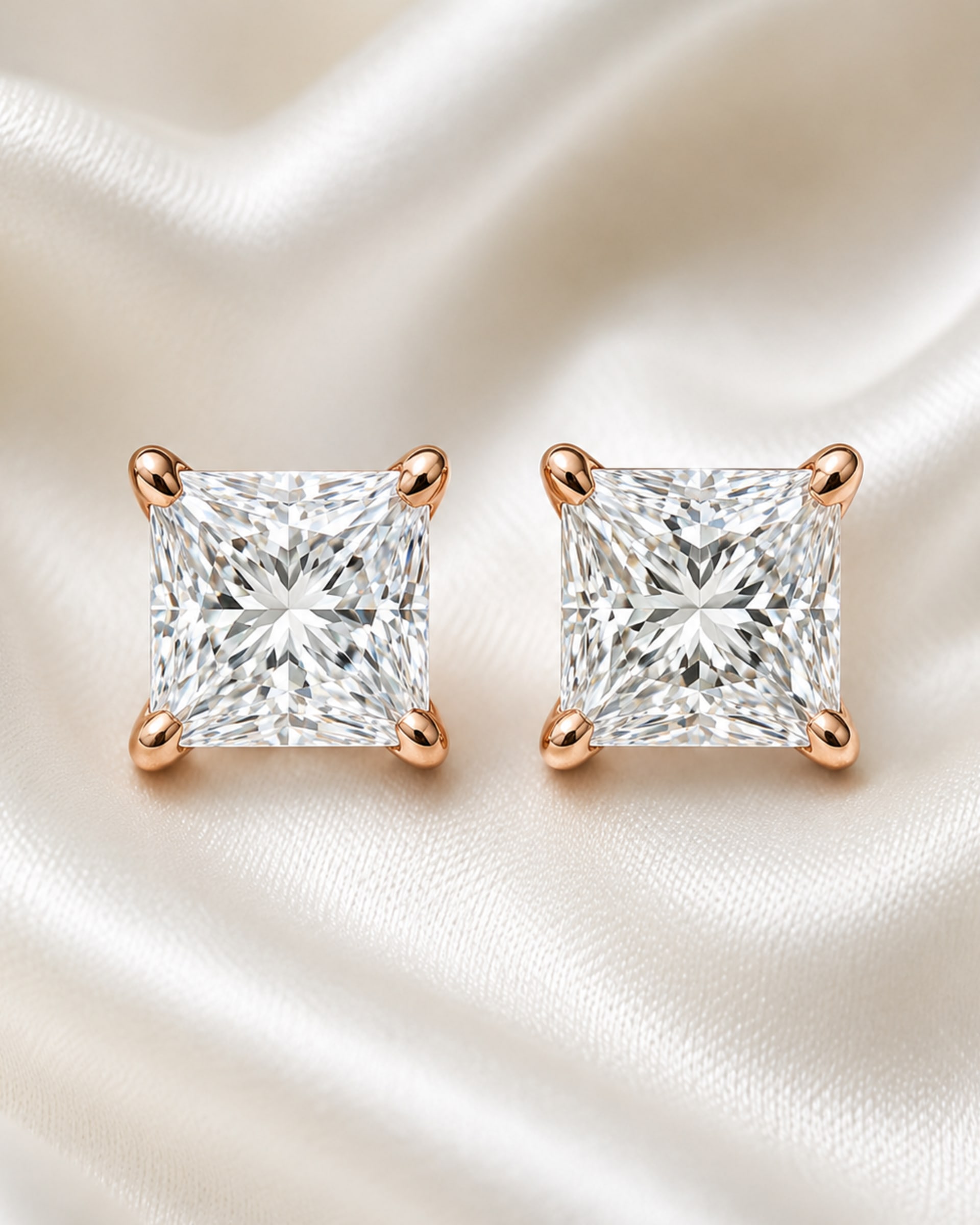 Princess Cut 4-Prong Martini Diamond Stud Earrings, view 4