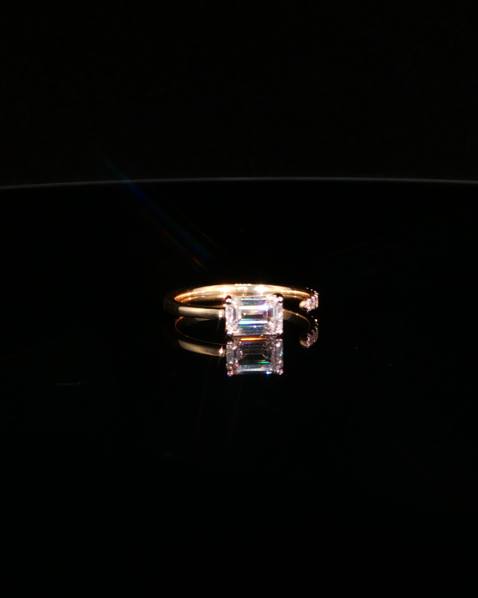 1.10 CTW Emerald Cut Lab-Grown Diamond Engagement Ring with Pavé Band in 14K Yellow Gold